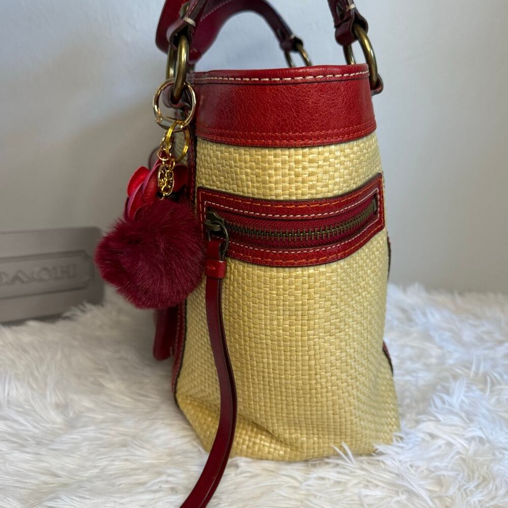Vintage COACH y2k Red Natural Legacy Straw Tote Bag - Picture 4 of 13